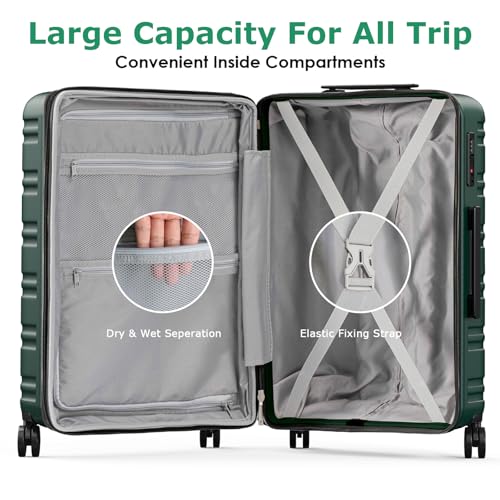 BEOW Luggage Sets 3 Piece For Men Women Expandable Hard Sided Suitcase Sets 3 Pcs With Durable Spinner Wheels Lightweight Zipper Luggage With TSA Lock Travel Luggage Set ArmyGreen 20/24/28 Inch2