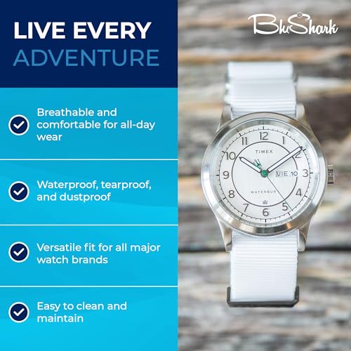 Image of BluShark - Original Collection Military-Style Waterproof Watch Strap, Fits All Timepiece Brands, Durable Nylon Wristwatch Accessories with Stainless Steel Buckle - 18mm, 20mm, 22mm & 24mm Watch Bands
