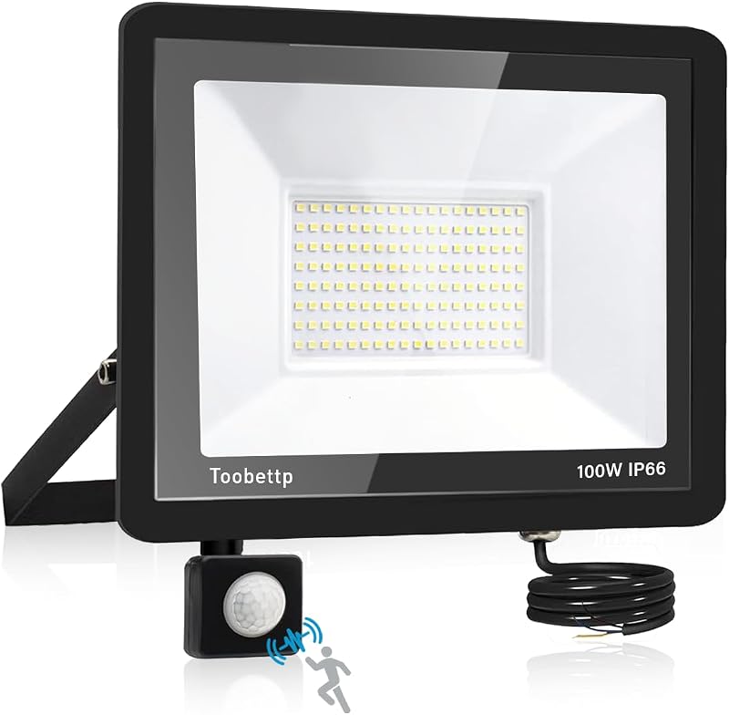 toobettp 100W LED Reflektor Mozgásérzékelővel, 10000 Lumen Meleg Fehér IP66 Vízálló Kültéri