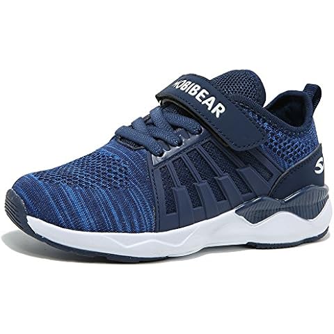 HOBIBEAR Boys Knit Running Shoes Breathable Lightweight Mesh Athletic Sneakers Blue Cover