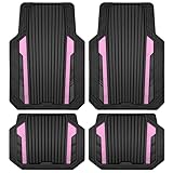 CAR PASS Heavy Duty Rubber Car Mats Metallic, Aluminum Film Cute All Weather Floor Mats Waterproof Universal Trim to Fit for SUV Sedan Van 4 Piece Deep Dish Two-Tone Sporty Black Light Pink Chrome