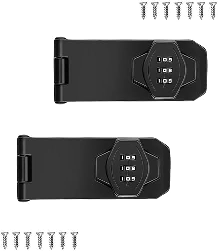 Cerraduras giratorias con contraseña, paquete de 2 cerraduras de seguridad para puerta, cerradura de combinación de dígitos negros para puertas