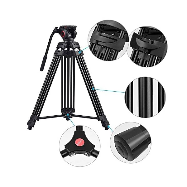 miliboo MTT601A Stativ für Video, Aluminium, mit Mittelstreuer, Kamerastativ – Bild 3