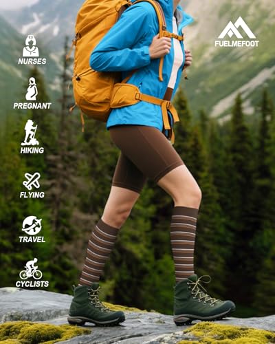 Image of FuelMeFoot 6 Pairs Compression Socks for Women & Men 15-20mmHg Graduated Support Knee High Socks for Nurses, Travel, Athletic