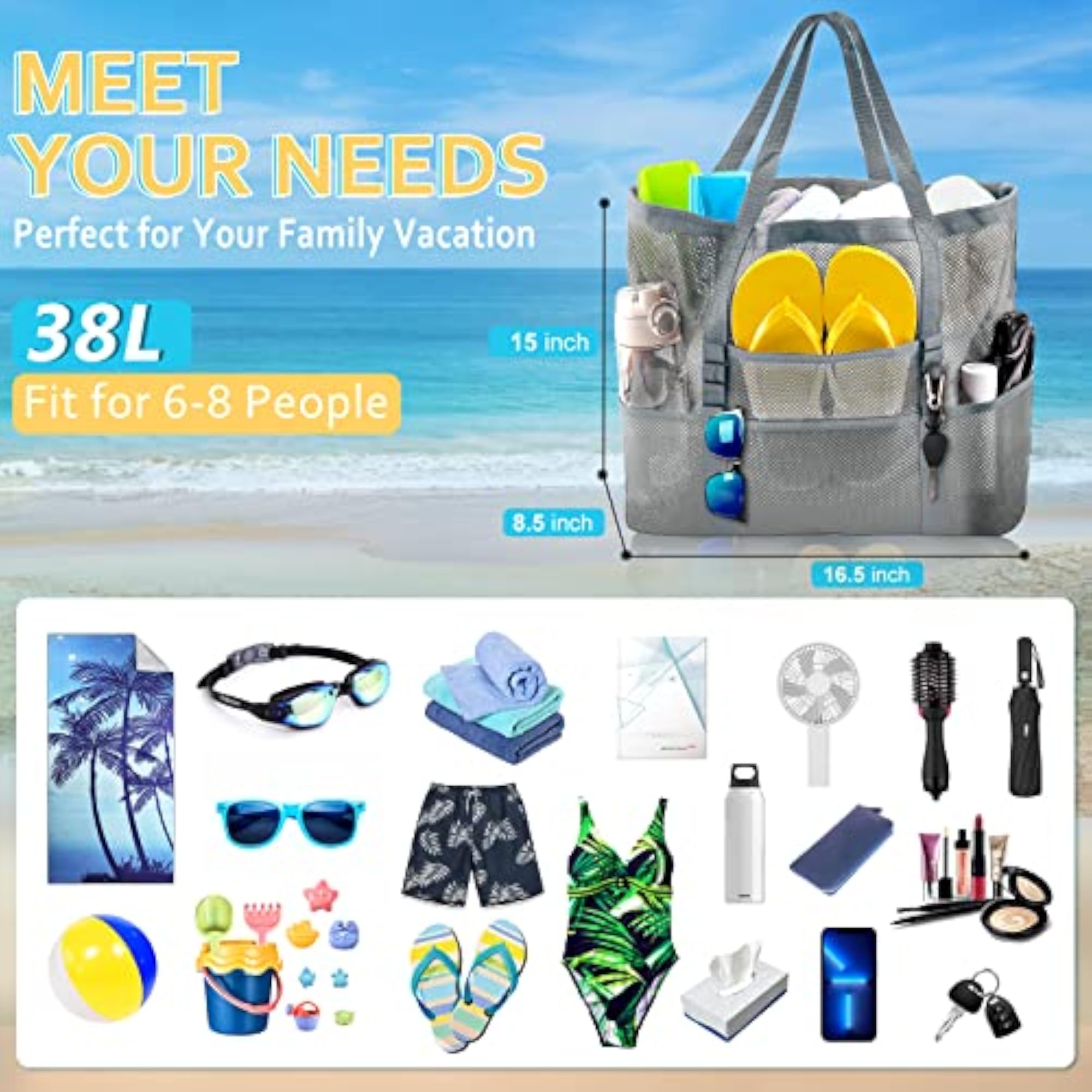 Large Mesh Beach Tote Bag for Family