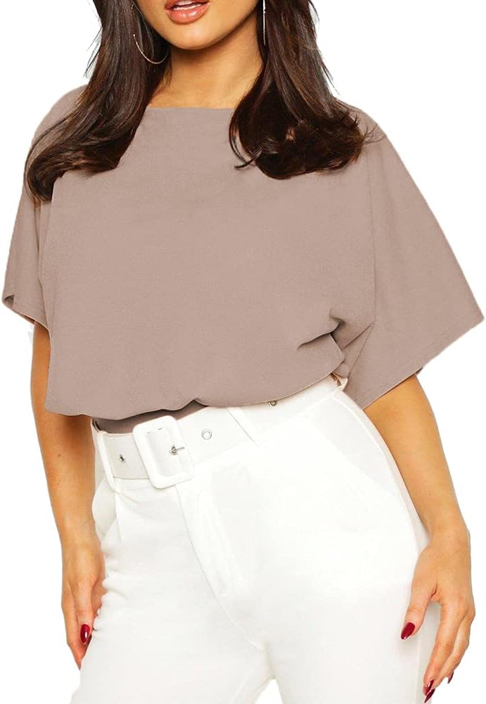 LINMON Women’s Bodysuits Slash Neck Dolman Sleeve T Shirt Leotard Jumpsuit Tops - Image 2