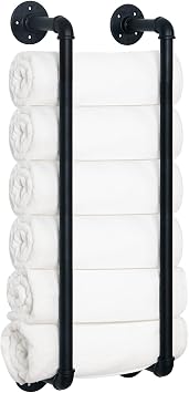 HouseAid Industrial Pipe Towel Rack, Farmhouse Bathroom Towel Storage Holder, Vintage Style Towel Organization, Wall Mounted, Matte Black