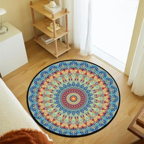 Tapete redondo antideslizante lavable 2 FT azul miniatura 4