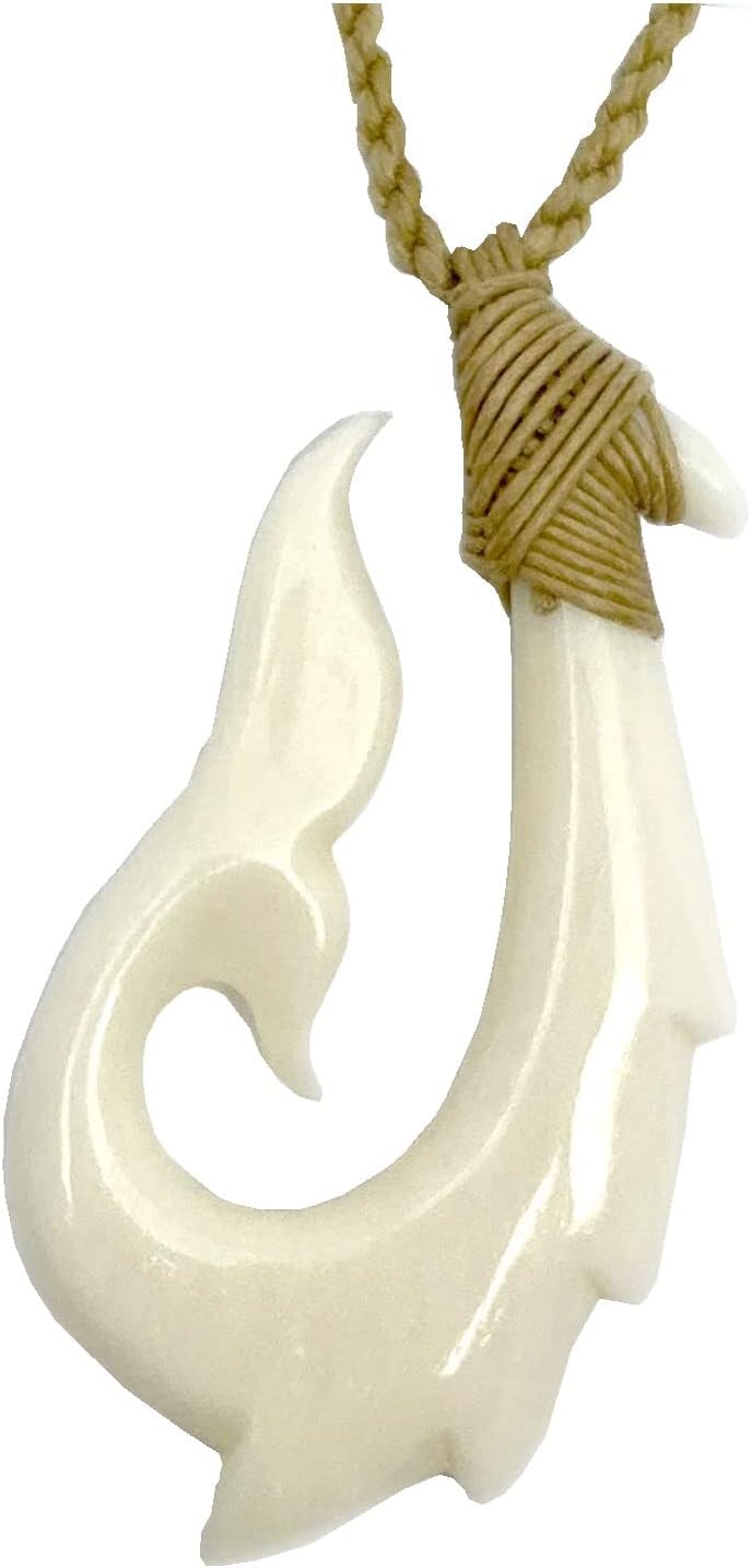 Hawaiian Makau Bone Fish Hook Whale Tail Pendant Necklace - Image 2