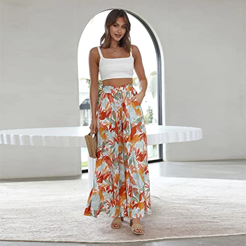 ODIZLI Women Palazzo Wide Leg Pant with Pockets Casual Loose Flowy Pants Solid Color/Floral Print3