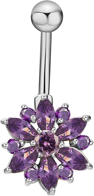 Homxi Piercing Nombril 15 Mm Piercing Acier Inoxydable Nombril,Fleur De Zircone Blanc Piercing Nombril En Argent Blanc