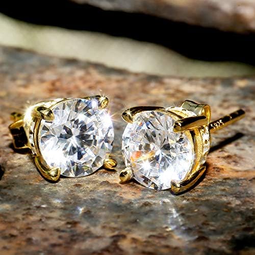 KRKC&CO Sterling Silver Earrings Silver Stud Earrings for Women, 14K Gold Iced Out Men Earrings, Pave 5A CZ Stones, Hypoallergenic Stud Earrings for Dating Party
