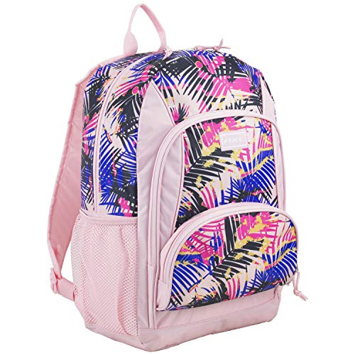 FUEL Multi Pocket Backpack with Fun Prints, Casual Daypack, Multipurpose Bag - Rose Sand/Tropical Palm Print