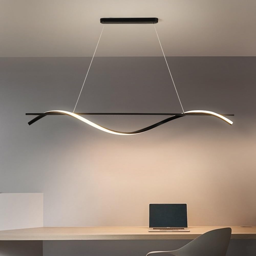 Liniowa lampa wisząca, spiralna metalowa lampa wisząca z białym akrylowym kloszem, czarne długie lampy wiszące, nowoczesne lampy sufitowe LED – 23 W, 3 kolory