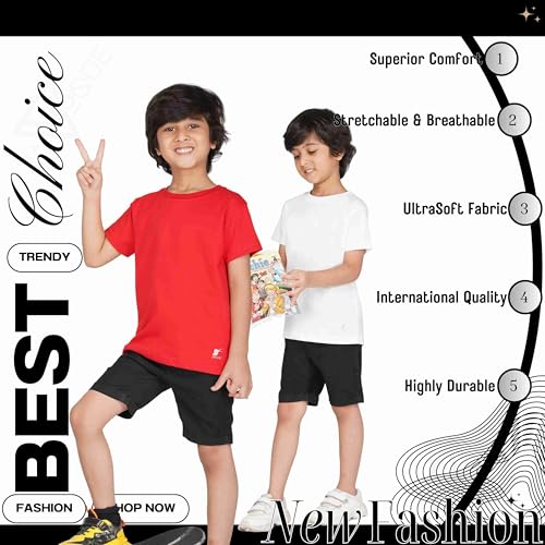 Image of Kids Round Neck T-Shirt Half Sleeves 100% Cotton Rich Soft Comfortable Fit Stylish Plain Color White+1 Combo Original Brand Tshirt for Boys