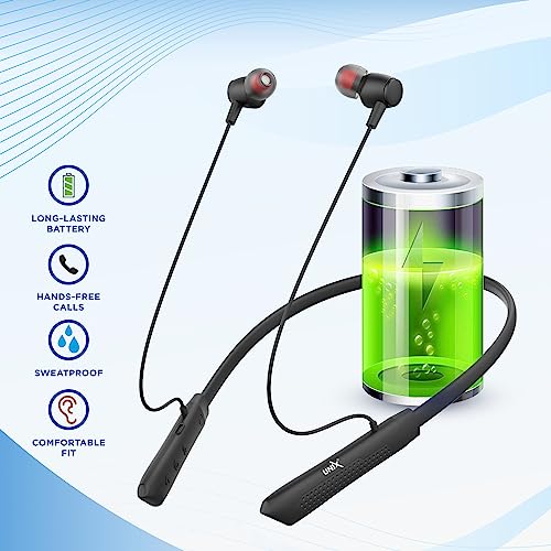 Image of Unix UX-700 Horizon Wireless Neckband | 34-Hour Playtime | Extra Bass | Magnetic Earbuds | Bluetooth Headset with Mic | Sweatproof | Ergonomic Fit | 200mAh Battery | Hands-Free Calling (Black)
