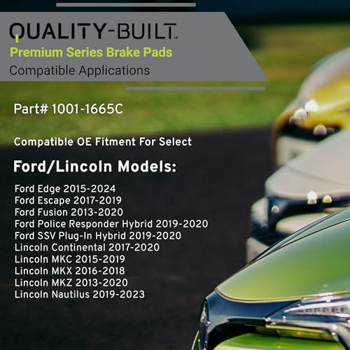 Image of QUALITY-BUILT Rear Ceramic Brake Pads, Premium 1001-1665C, Compatible with 2013-2024 Ford /Lincoln (Continental,Edge,Escape,Fusion,MKC,MKX,MKZ,Nautilus,Police Responder Hybrid,SSV Plug-In Hybrid)