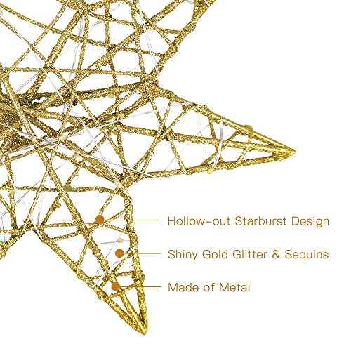 Phitric Christmas Star Tree Topper, 10 Inches Lighted Tree Star Topper, Gold Christmas Tree Star With 20 Led Lights, Xmas Tree Topper For Christmas Tree Decorations #TOP2