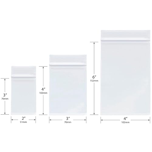 Miniatura 2 de Plymor 2" x 3" (100), 3" x 4" (100), 4" x 6" (100), Paquete Variado de 4 Mil de Grosor Bolsas de Plástico Resistentes con Cierre de Cremallera