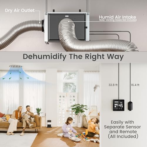Image of Waykar 125 Pints Crawl Space Dehumidifier with Remote Control and Pump, Dual Duct HVAC Commercial Whole-House Dehumidifier for Basement, Industrial Water Damage Unit - 5-Year Quality Coverage