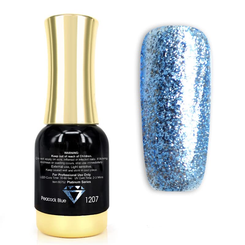 VENALISA Gel Nail Polish,Sparkling Glitter Peacock Blue Color Spring Summer Soak Off UV LED Nail Gel Polish Nail Art Starter Manicure Salon DIY at Home