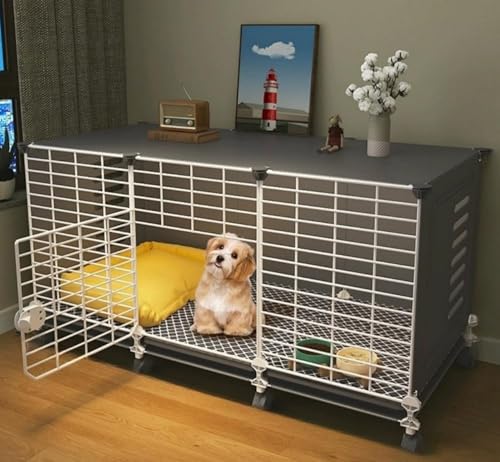 犬 ゲージ 屋根付き犬ケージ 大型犬用ゲージ ペットハウス引き出 トレイ付きでお手入れ簡単 中型犬 小型犬用ゲージ 屋根と車輪付き 屋内および屋外での使用に適しています (三目滑車『109*37*57』(黒))