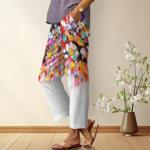 Summer Women's Colorful Graphic Print Pants Funny Oil Painting Floral Trousers with Pockets Plus Size Bohe Beach Pants2
