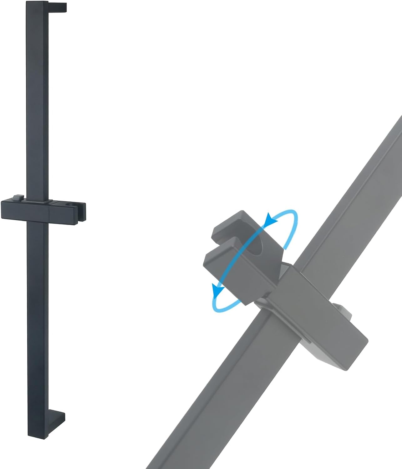Bathroom Square Shower Slide Bar with Adjustable Hand Shower Holder Stainless Steel Shower Head Slide Bar, Matte Black
