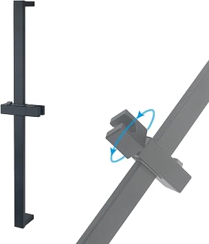 Bathroom Square Shower Slide Bar with Adjustable Hand Shower Holder Stainless Steel Shower Head Slide Bar, Matte Black