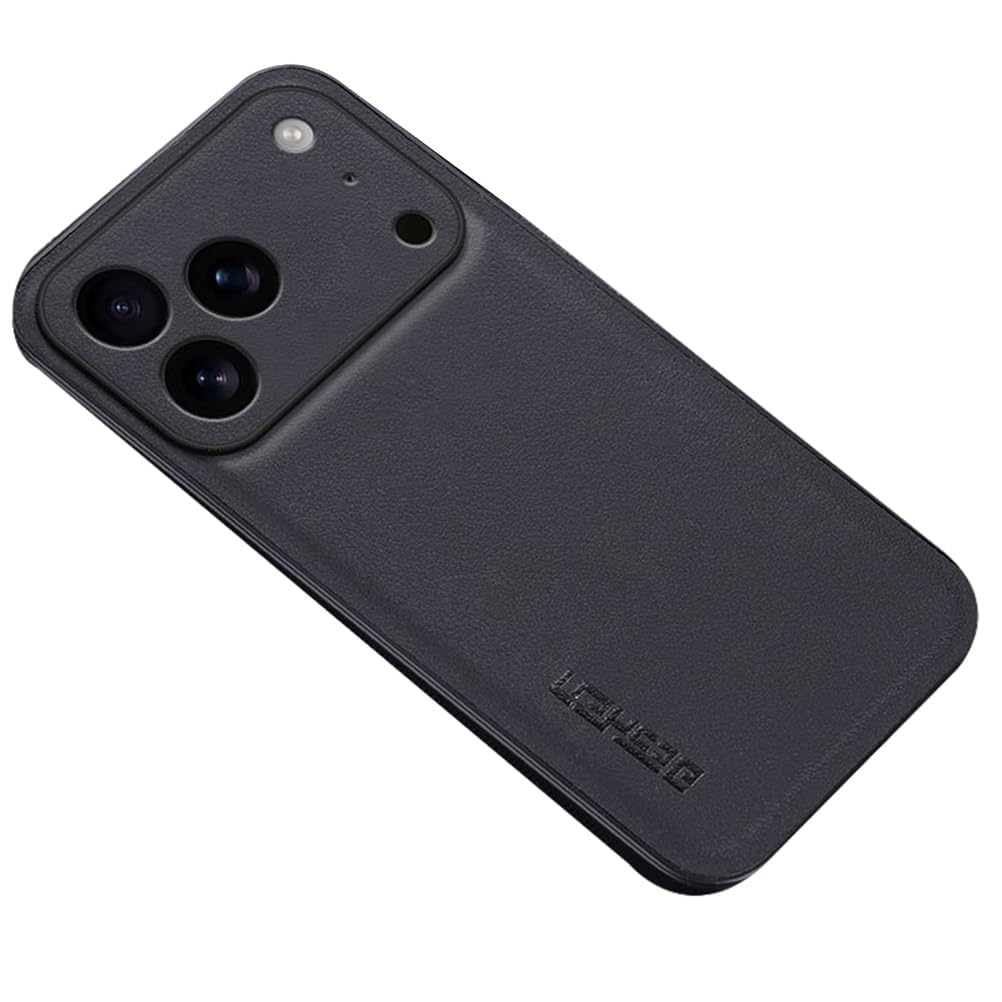 Smukłe etui do iPhone'a 17/17 Pro/17 Air/17 Pro Max, skórzane etui ochronne na całą osłonę, tekstura liczi, odporna na wstrząsy obudowa, 17pro, czarne