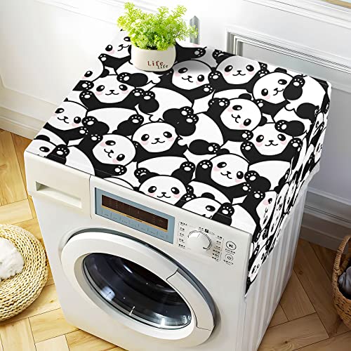 Black and White Panda Animal Washer Dryer Cover, Washing Machine Refrigerator Dustproof Protective Covers with Lace Storage Pockets for Top Load Machine, 51.2 x 22 inches