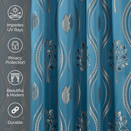 Image of Elegant Comfort Luxurious Aurora Jacquard Look Curtain Panel Set with Attached Valance 54 inch X 63 inch (Set of 2), Navy Blue