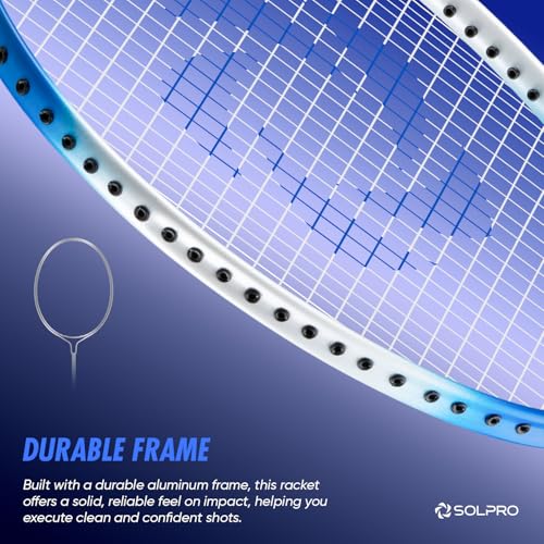 Image of SOLPRO Vanguard 8 Aluminium Badminton Racket for Beginners & Intermediate, Adult & Kids Shuttle Bat with Full Cover Bag, Lightweight Racket with Durable Frame for Practice & Match