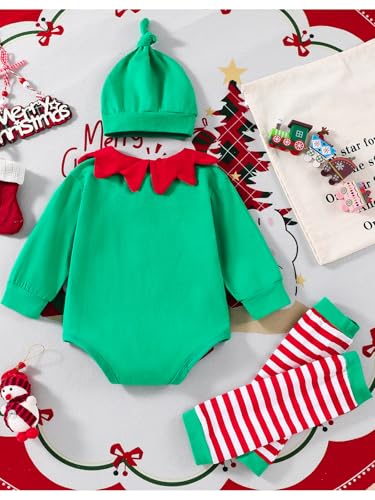WOLBAY Newborn Infant Baby Girl Christmas Outfit Long Sleeve Santa Romper+Leg Warmers+Hat 3pcs Clothes Set3
