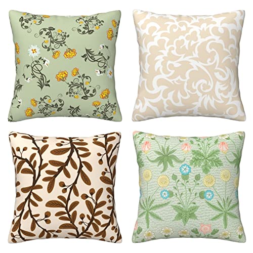 HOSTECCO Juego de 4 fundas de cojín de primavera de 50 x 50 cm, diseño de flores de William Morris, fundas de cojín cuadradas y decorativas para sofá Cover