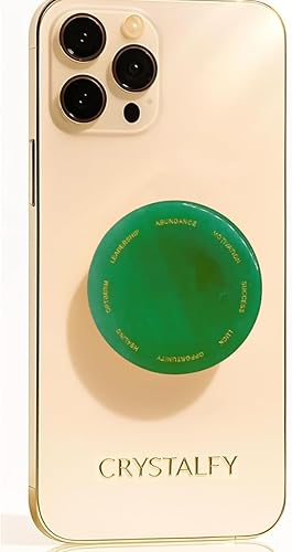Gratitude Grip Money Magnet Crystal Phone Grip & Phone Stand Auténtica aventurina verde piedra natural intercambiable, soporte plegable expandible