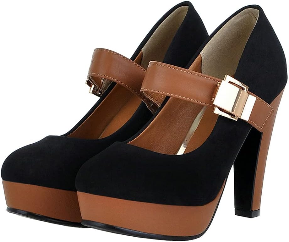 KOKOMOMO Womens Mary Jane Heels Round Toe High Heel Platform Ankle Strap Pumps