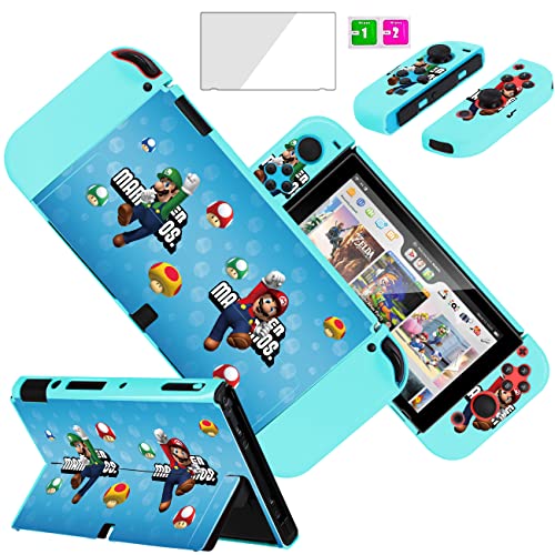 Xinocy Cute Case for Nintendo Switch Oled 2021 Kawaii Cartoon Anime Fun Design Character Cases Funny Fashion Hard Shell Cover with Screen Protector Glass for Girls Kids Boys for Switch Oled