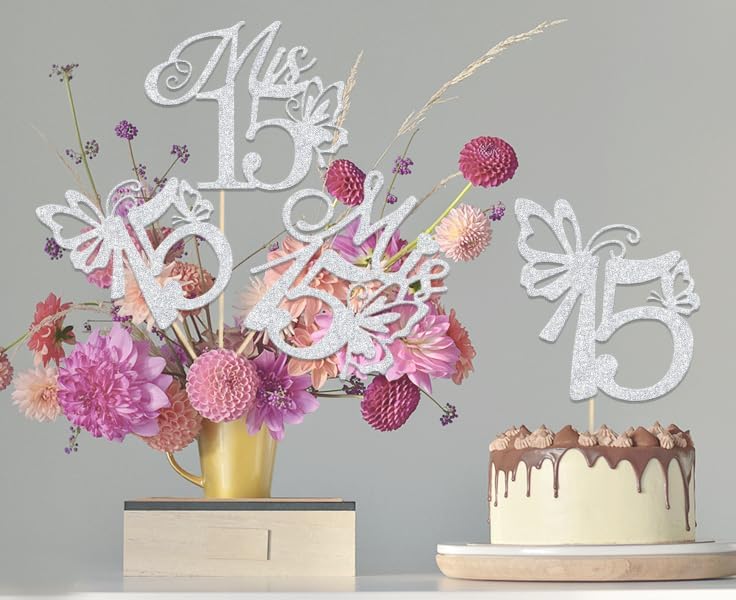 Mis 15 Centerpiece Sticks Happy 15th Birthday Party Decor Hello 15 Table Topper for Cheer To 15 Years Old Birthday Party Decoration Supplies 12PCS Holographic Glitter - Image 6
