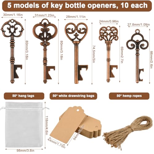 Miniatura 2 de Poumue 50 Regalos Para Invitados De Boda: Abrebotellas Vintage De 5 Estilos, Llave Decorativa Con Tarjeta De Bricolaje Y Bolsa De Regalo, Transparente Para Bautizo, Comunión, Confirmación, Regalo De