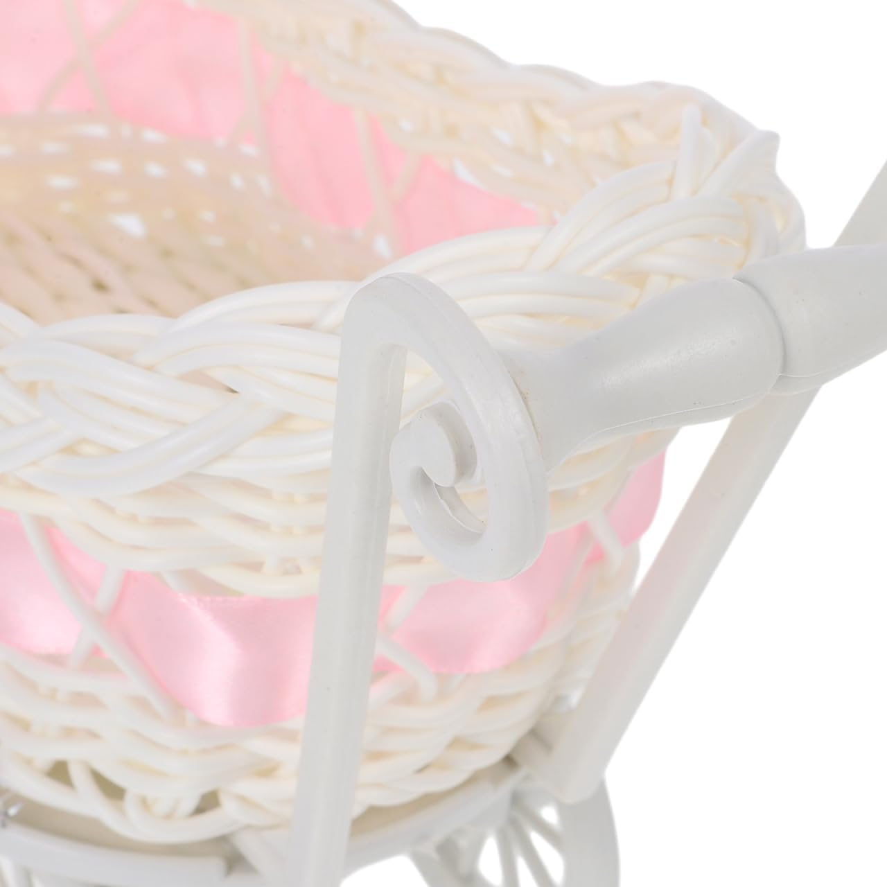 POPETPOP Wicker Baby Carriage- Rattan Baby Doll Basket with Stroller Cart Candy Basket Vintage Carriage Decorations for Shower Party Favors