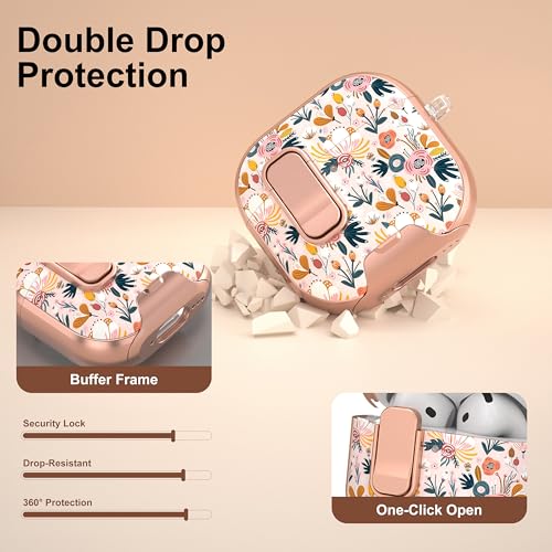 Image of for AirPods 4 Case 2025 with Safety Lock & Foldable Phone Stand, Floral | Double Drop Protection,Two-Piece Design, Airpod 4 Case with Keychain & Cleaner Kit, Support Wireless Charging, Shockproof
