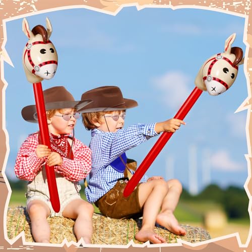 48 Pcs Kids Cowboy Hat Set with Bandanas and Stick Horses, Brown - Image 6
