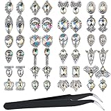 Nail Rhinestones 48Pcs Big Charms Silver 3D Crystals Iridescent Diamonds Silver Alloy Metal Frame for DIY Crafts Nail Art