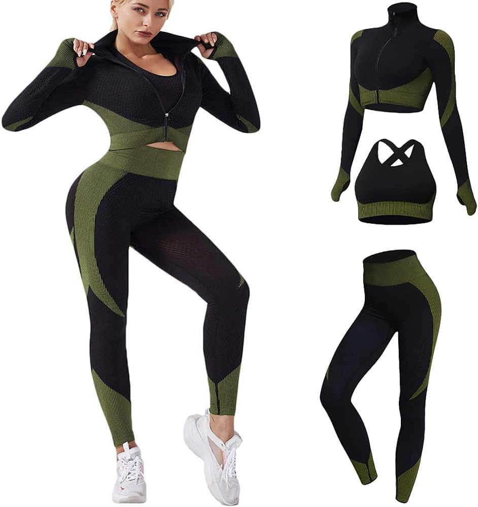 Veriliss – 3 Piece Tracksuit – Workout Set – Sports Bra Leggings – Yoga, Sportswear, Fitness, Training Sets – Sports Outfits