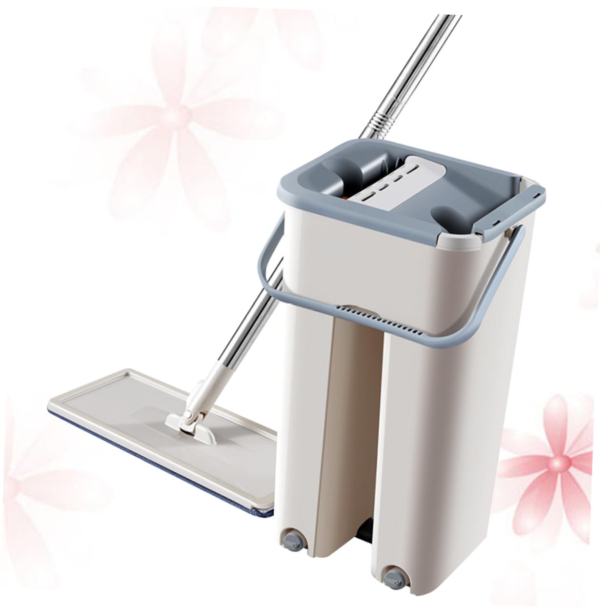 VALICLUD Fregona Plana Push Mop con Cubo Accesorios de Limpieza Doméstica Fibra Premium y Acero Inoxidable para Suelos Paredes y Esquinas Fácil Almacenamiento y Uso