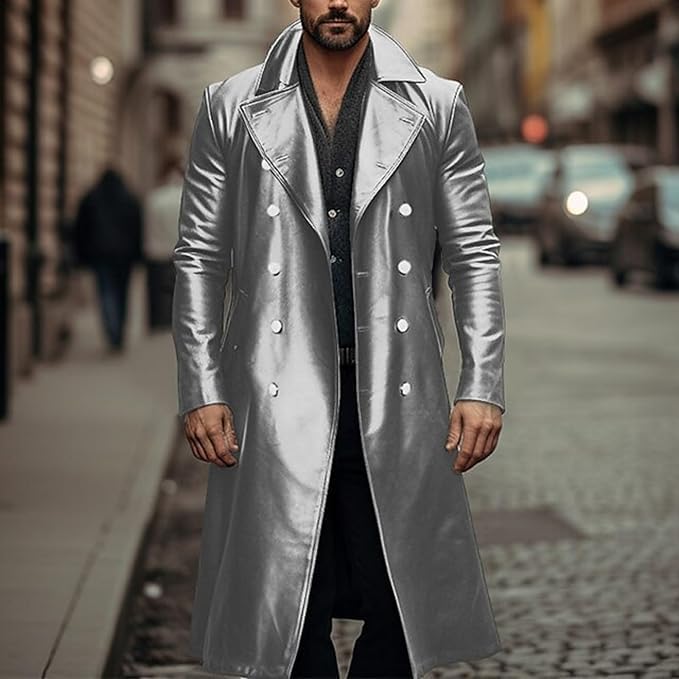 Maiyifu-GJ Men's Leather Trench Coat Full Length Vintage Faux Leather Jackets Overcoat Fashion Motorcycle Long Jacket2