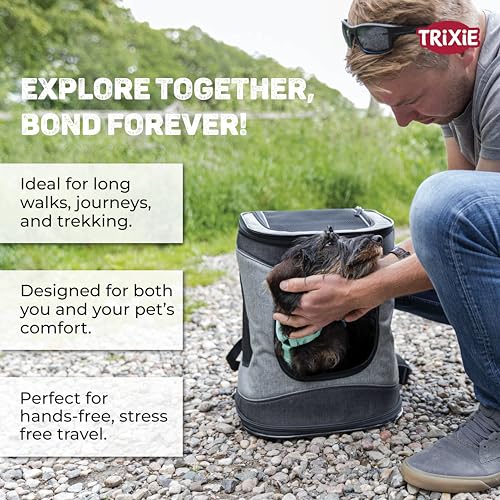 Image of Trixie William Pet Carrier Backpack for Dogs & Cats, Soft-Sided Travel Carrier with Mesh Ventilation, Airline Friendly Portable Pet Backpack, Comfortable Shoulder Bag for Small Dogs, Cats & Puppies