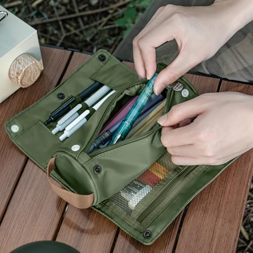 Lanxivi Large Capacity Pencil Case Roll Up Design Multifunctional Pencil Holder Pouch Stationery Pen Bag for Teen Girls and Boys Camping style - Green - Image 5