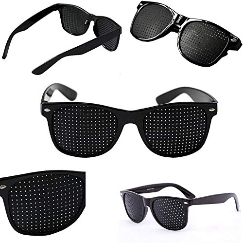 Image of Rockoshop Lazy Spectacles Pinhole Vision Correction Glasses Eyesight Improvement For Men /Women /Kids with Hard Case (Black)